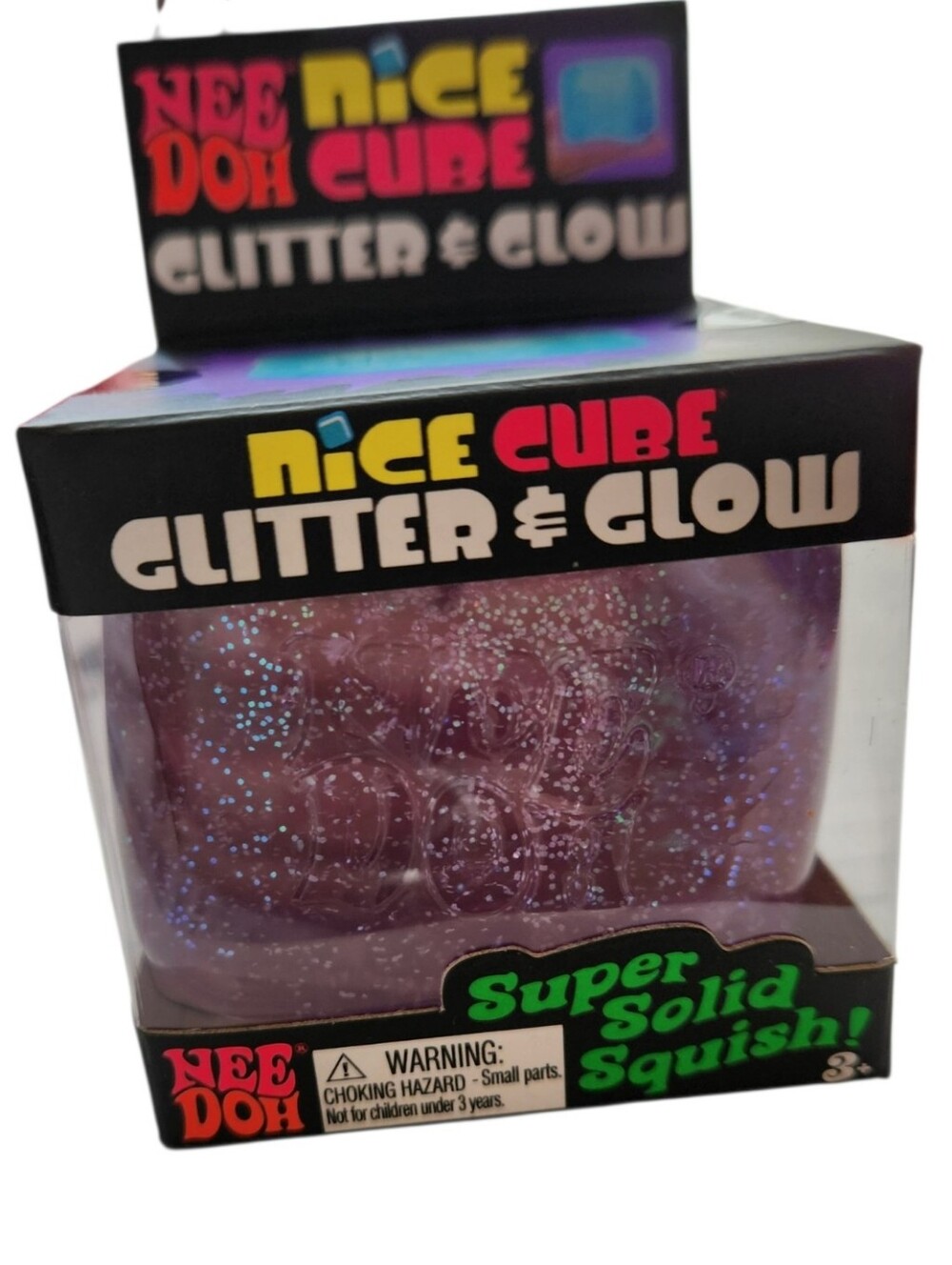 NEW NeeDoh Glitter & Glow Nice Cube Purple Shimmers Shines & Glows Stress Ball